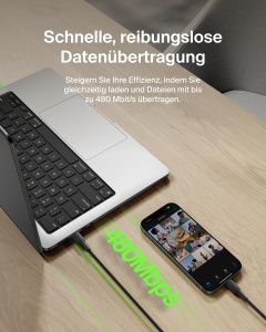 Cablu USB-C Belkin BoostCharge Eco, 3 m, 240 W, flexibil, negru - Img 6