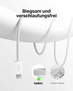 Cablu USB-C cu Lightning Belkin BoostCharge 1,5 m, Alb, Flexibil, Rapid - Img 2