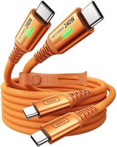 Cablu USB C INIU 240W, 2m, Portocaliu, 2Pack, Incuietor Nylon