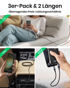 Cablu USB C INIU, 3.1A, 3 bucati (2m 2m 0.5m), Nylon, Rapid - Img 8