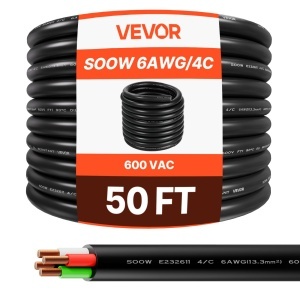 Cablul de alimentare VEVOR SOOW 6AWG4C 1524 m 600V manson CPE rezistent