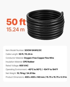 Cablul electric industrial VEVOR 6AWG 15m invelis CPE rezistent la temperaturi extreme - Img 7