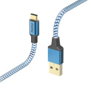 Cablul USB Hama Reflective, 1.5m, Nylon, Albastru, Rapid - Img 1