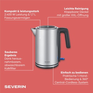 Cafetiera Severin WK 3449, 1.7L, 2400W, inoxsilver - Img 3