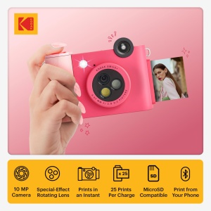 Camera digitala instant KODAK Smile cu Bluetooth, 20 fotografii, fuchsia - Img 2
