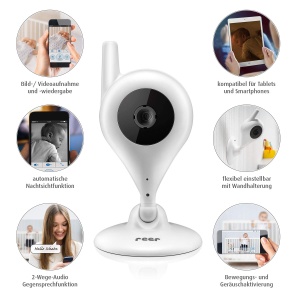 Camera video pentru supraveghere bebelusi Reer IP BabyCam HD functie nocturna alb - Img 3
