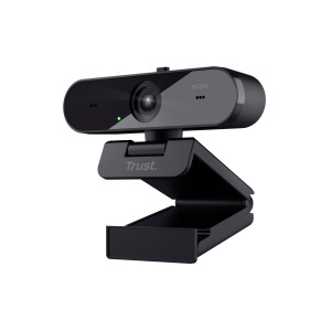 Camera web Trust Taxon 2K QHD realizata din 85% plastic reciclat, PC cu camera USB 2560x1440p cu husa, focalizare automata, unghi larg, 2 microfoane, camera video pentru conferinte, apeluri video, Skype, Teams, Zoom