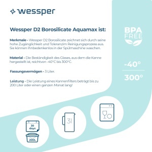 Cana filtranta Wessper AquaMax 3L din sticla, set cu 10 cartuse de filtrare - Img 4