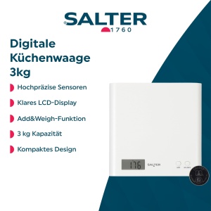 Cantar de bucatarie digital Salter Arc, 3kg, design elegant, alb - Img 2