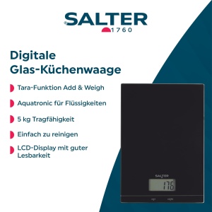 Cantar de bucatarie electronic Salter Glass, capacitate 5 kg, negru, functie Tara - Img 2