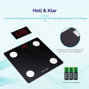 Cantar digital GRIFEMA cu Bluetooth, masuratori BMI si grasime corporala, negru - Img 4