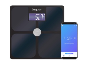 Cantar inteligent Beper P303BIP050, 21 indicatori corporali, Bluetooth, 180 kg, Negru