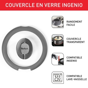 Capac Tefal Ingenio L9846302 20 cm stivuibil compatibil Ingenio transparent si negru - Img 2