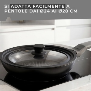 Capac Universala din Sticla Fackelmann 242628 cm, Cu Margina de Silicon Negru - Img 6