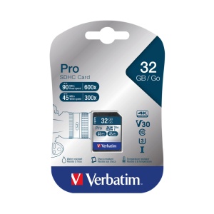 Card Memorie SDHC Verbatim Pro 32GB UHS-3, 4K Ultra HD, 90MBs