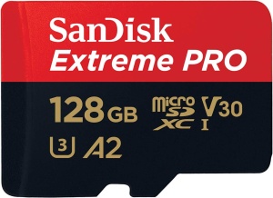 Card microSD SanDisk Extreme PRO 128 GB, UHS-I, V30, U3, 200 MBs