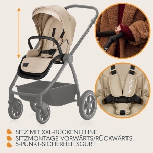 Carucior 3-in-1 LIONELO MERIL pentru copii 0-48 luni, roti all-terrain, XXL parasolar UPF50 - Img 6