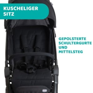 Carucior Chicco We, pliabil, ultrausor, de la nastere pana la 22 kg, carucior de calatorie, ultra-compact, inclinabil, inchidere cu o singura mana, bretele captusite, geanta si husa de ploaie, negru - Img 8