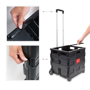 Carucior de cumparaturi Relaxdays, pliabil, capacitate 35 kg, negru - Img 6