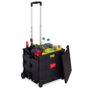 Carucior de cumparaturi Relaxdays, pliabil, capacitate 50 l, negru