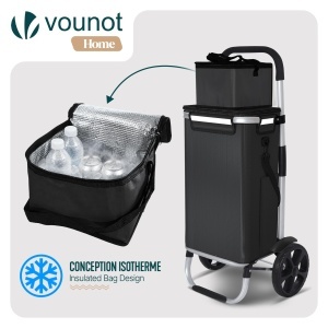 Carucior de cumparaturi VOUNOT cu 58L, roti mari, aluminiu, negru - Img 7