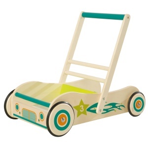 Carucior de mers Roba cu frana, din lemn, pentru copii, 12 luni, verde