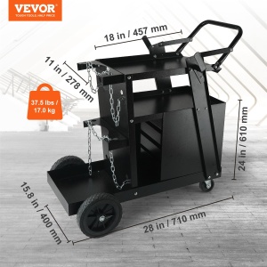Carucior de sudura VEVOR 2 rafturi cu 4 sertare Sudare mobila Max. 100-120kg Carucior pentru masini de sudura cu suport pentru 2 butelii de gaz Ideal pentru sudare manuala Sudare cu gaz protejat Sudare cu arc de argon - Img 2