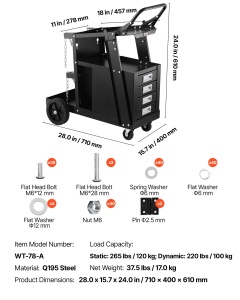 Carucior de sudura VEVOR WT-78-A cu 4 sertare, capacitate 120 kg - Img 7