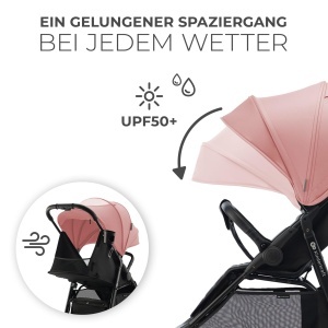 Carucior Kinderkraft RINE, capacitate 22 kg, pliabil, cu protectie UV, roz - Img 6
