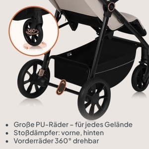 Carucior LIONELO IVA pentru copii 0-4 ani, 22 kg, cu roti PU si copertina XXL - Img 4