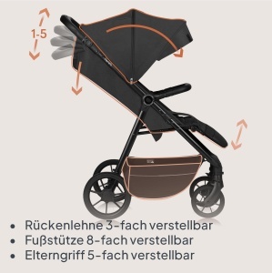 Carucior Lionelo Mira pentru copii 0-4 ani, 22 kg, roti 360, umbrela UPF50 - Img 4