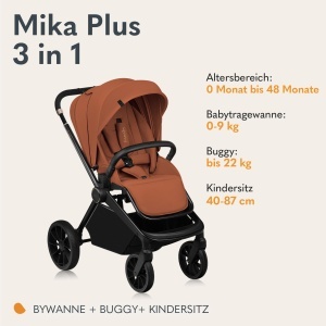 Carucior multifunctional Lionelo Mika Plus 3-in-1 0-48 luni 22 kg amortizare roti 360deg XXL-verdeac UPF 50 - Img 2