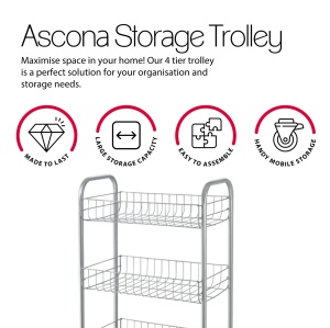 Carucior multifunctional Metaltex Ascona, culoare gri, 41 x 23 x 84 cm - Img 3