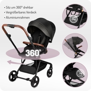 Carucior pentru copii MoMi ADELLE, culoare aurie, rotire 360, greutate maxima 22 kg - Img 6