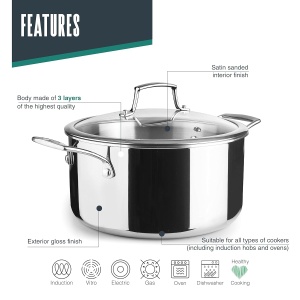 Caserola Lacor TriChef 60874, 5 L, 24 cm, inox 1810, aluminiu - Img 3