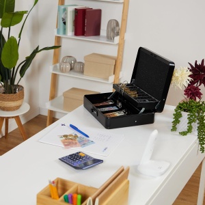Caseta de bani Relaxdays, 3 cifre, cu suport monede, 8.5x30.5x25 cm, negru - Img 2