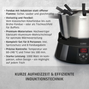 CASO Induktions-FonDue 1000W Fondue pentru 8 persoane Negru Timer 180 minute - Img 3