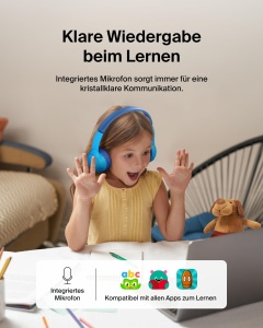 Casti audio Belkin SoundForm Mini, wireless, cu microfon, protectie auz, albastru - Img 6