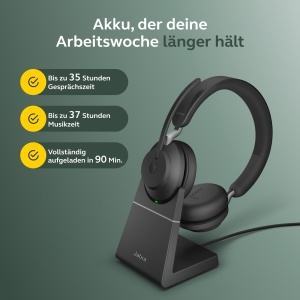 Casti audio Jabra Evolve2 65 cu suport de incarcare, anulare zgomot, negru - Img 6