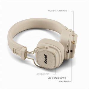 Casti audio Marshall Major V, 100 ore autonomie, design robust, culoare crema - Img 3