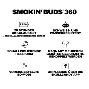 Casti audio Skullcandy Smokin Buds 360, Bluetooth, 20 ore autonomie, rezistente la apa - Img 7