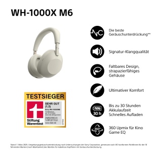 Casti audio Sony WH-1000XM6 cu Noise Cancelling, 40 ore autonomie, argintii - Img 2