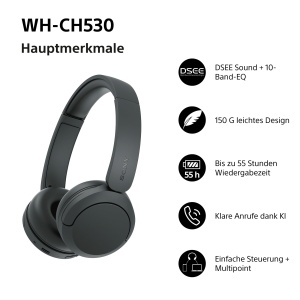 Casti audio Sony WH-CH530 Bluetooth, Negru, 55 ore autonomie, DSEE - Img 2