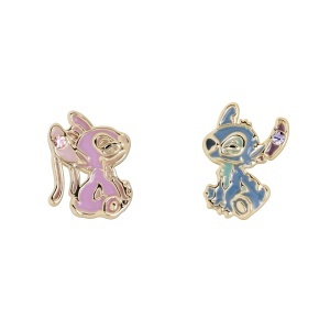 Casti audio Stitch Angel, design aurit, cu pietricele colorate - Img 1