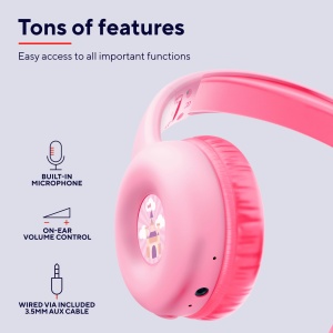 Casti Bluetooth Trust Nouna pentru copii cu limitator de volum (85dB) pentru copii de la 4 ani, Casti pliabile pe ureche cu microfon, 15 ore de redare, Casti pentru copii fara fir, roz - Img 5