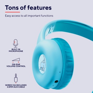 Casti Bluetooth Trust Nouna pentru copii cu limitator de volum (85dB) pentru copii de la 4 ani, Casti pliabile pe ureche cu microfon, 15 ore de redare, Casti pentru copii fara fir, albastru - Img 5