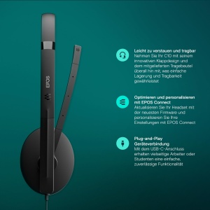 Casti USB EPOS C10 cu microfon, casti cu fir cu conexiune USB-C simpla si flexibila si tehnologie EPOS BrainAdapt. - Img 3