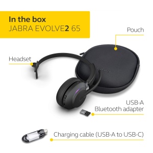 Casti wireless pentru PC Jabra Evolve2 65 - Anulare a zgomotului Casti mono certificate Microsoft Teams cu baterie de lunga durata - Adaptor Bluetooth USB-A - Negru - Img 2