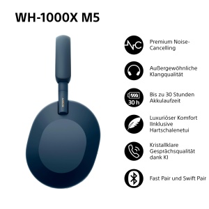 Casti wireless Sony WH-1000XM5 Midnight Blue Noise Cancelling Bluetooth 30 ore autonomie - Img 2
