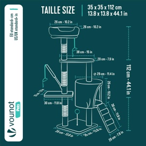 Catarator pentru pisici VOUNOT 112 cm, cu 3 platforme, culoare bej - Img 3
